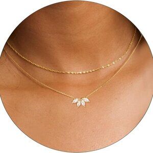 Dainty Gold Necklaces for Women Cubic Zirconia 14k Gold Plated Layered Necklaces